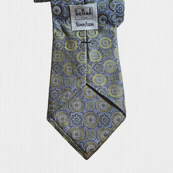 IKE BEHAR for Neiman Marcus Periwinkle Blue Green Textured Repp Silk Tie - Picture 7 of 12